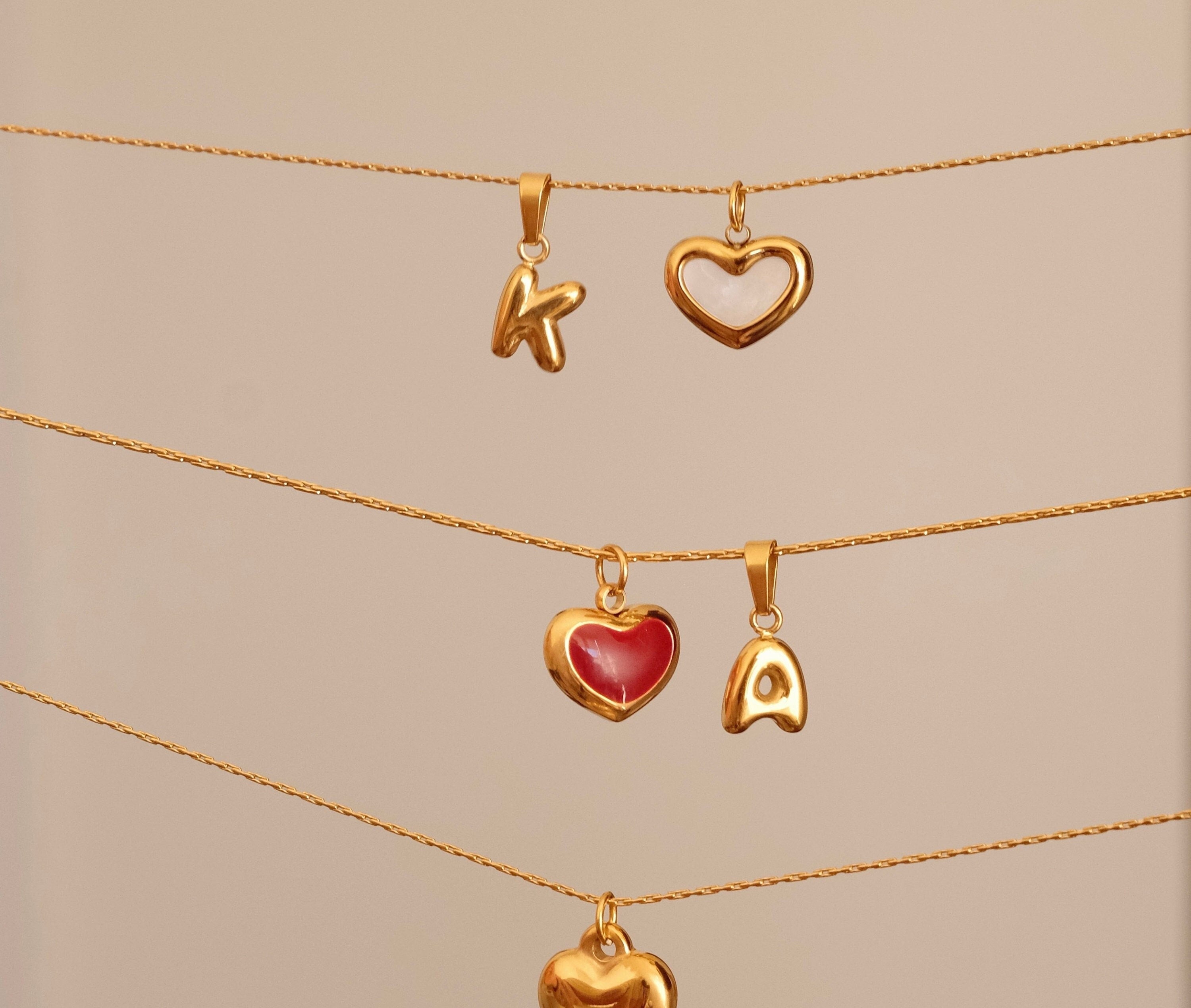 Red heart necklace, Waterproof tarnish resistant necklace, Mother of pearl necklace, Love necklace, 18k gold pendant necklace