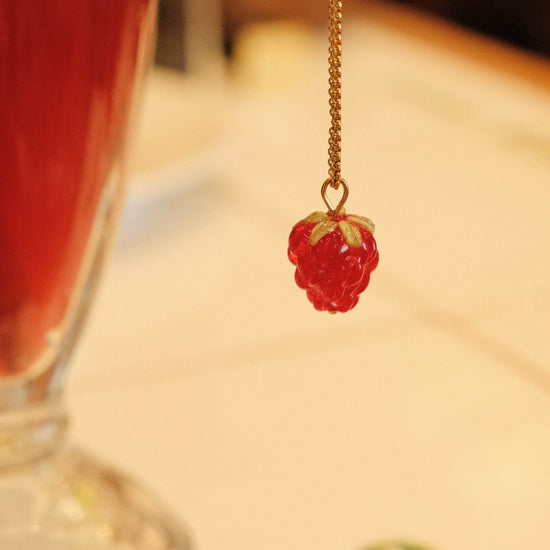 FRUIT COLLECTION detachable charm, raspberry bok choy cherry handmade lampwork beads necklace, Gold cherry necklace,Bracelet 