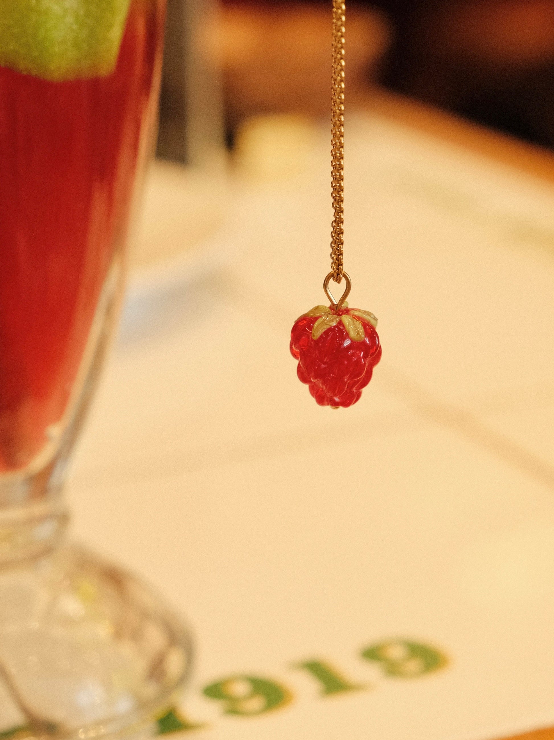 FRUIT COLLECTION detachable charm, raspberry bok choy cherry handmade lampwork beads necklace, Gold cherry necklace,Bracelet 