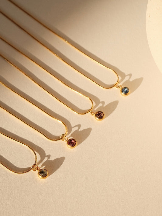 Round Dainty Birthstone Necklace, 18k gold gemstone necklace jewelry, Gold Round Dimond Necklace, Personalized Necklace gifts