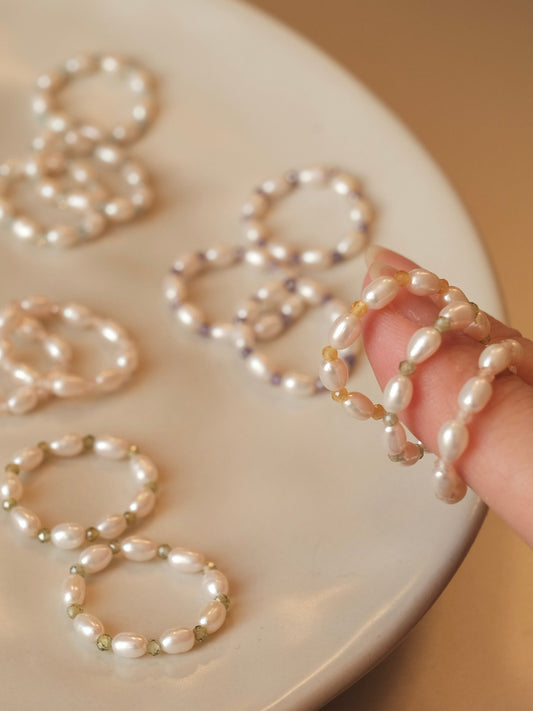Real Freshwater Pearl Stackable Ring, Waterproof Beaded Pearl Ring, Dainty Mini Pearl Band, Tiny Pearl Seed Beaded Ring, Brid