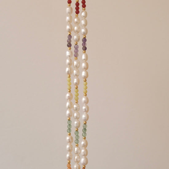 Freshwater Pearl Necklace, Genuine Pearl Necklace, Handmade Beaded Necklace, Rainbow Beads Pearl Necklace, Natural Stone Pear