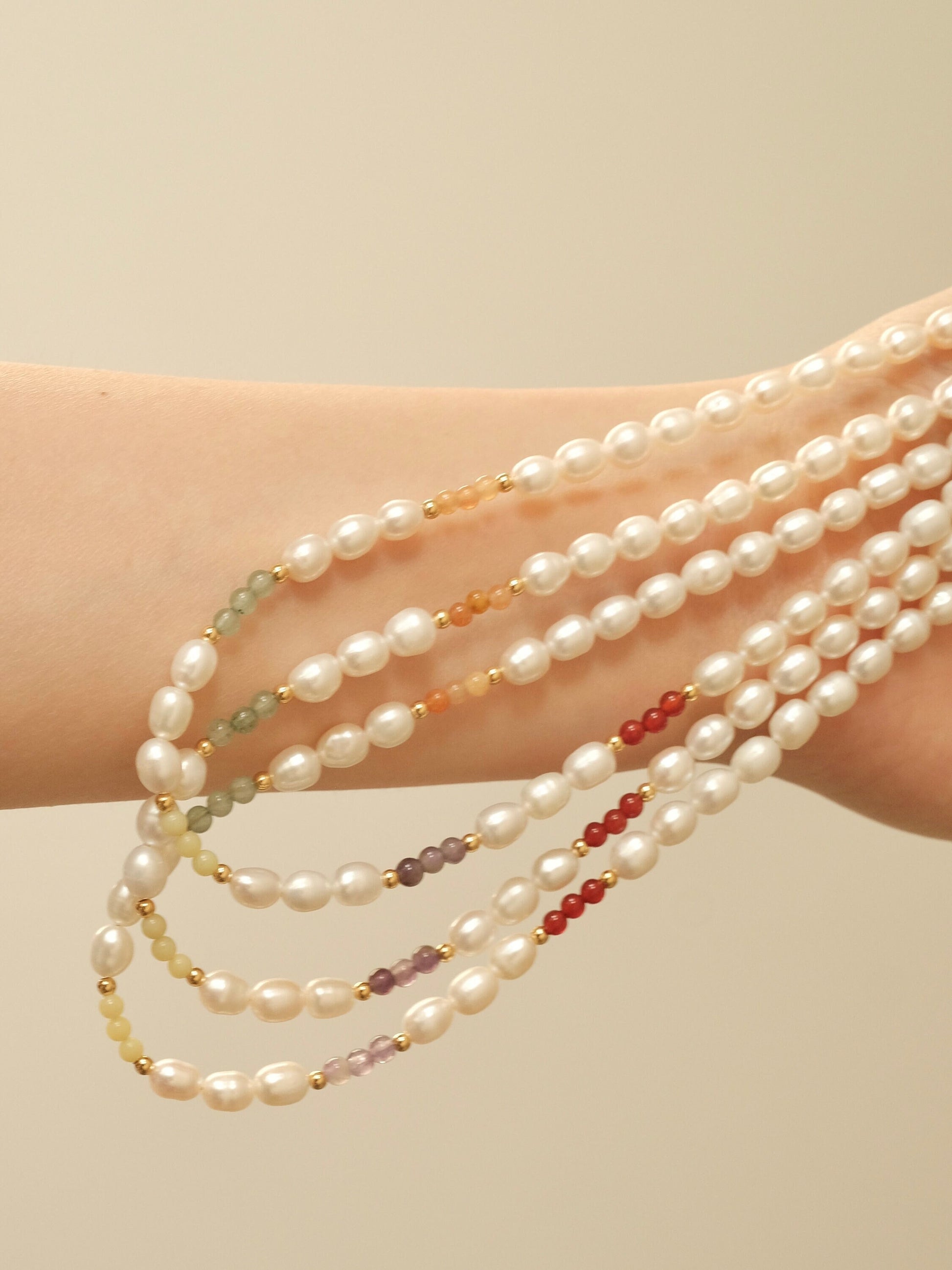 Freshwater Pearl Necklace, Genuine Pearl Necklace, Handmade Beaded Necklace, Rainbow Beads Pearl Necklace, Natural Stone Pear