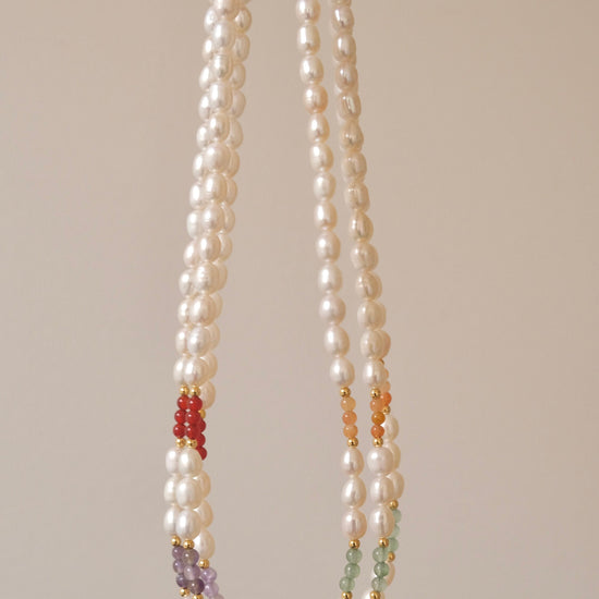 Freshwater Pearl Necklace, Genuine Pearl Necklace, Handmade Beaded Necklace, Rainbow Beads Pearl Necklace, Natural Stone Pear