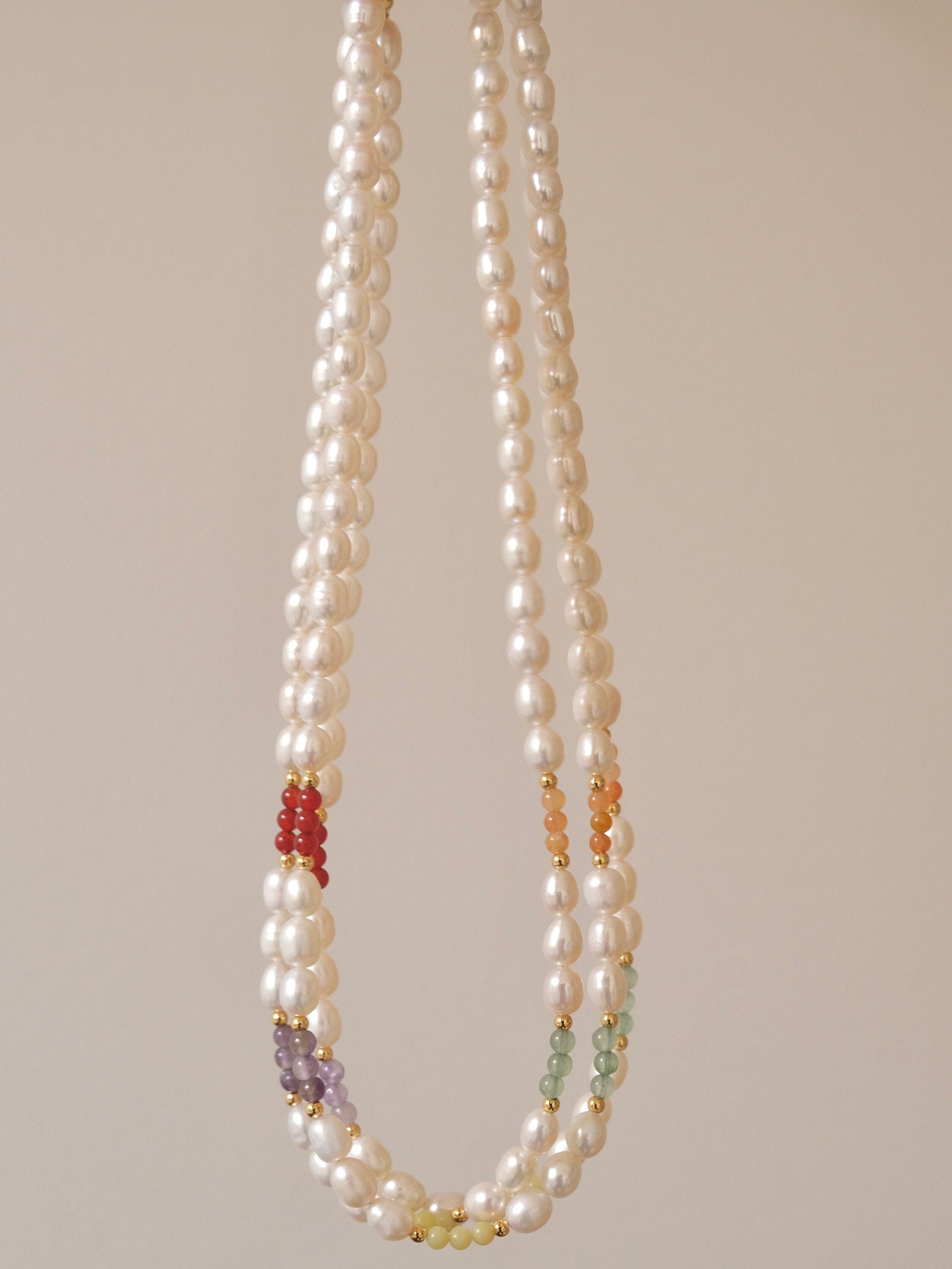 Freshwater Pearl Necklace, Genuine Pearl Necklace, Handmade Beaded Necklace, Rainbow Beads Pearl Necklace, Natural Stone Pear