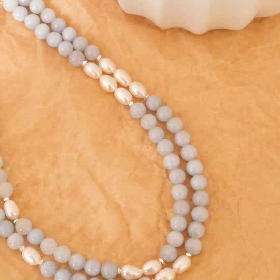 Genuine Aquamarine freshwater pearl necklace, Gemstone beaded necklace, Blue stone choker, March birthstone jewelry, gift for