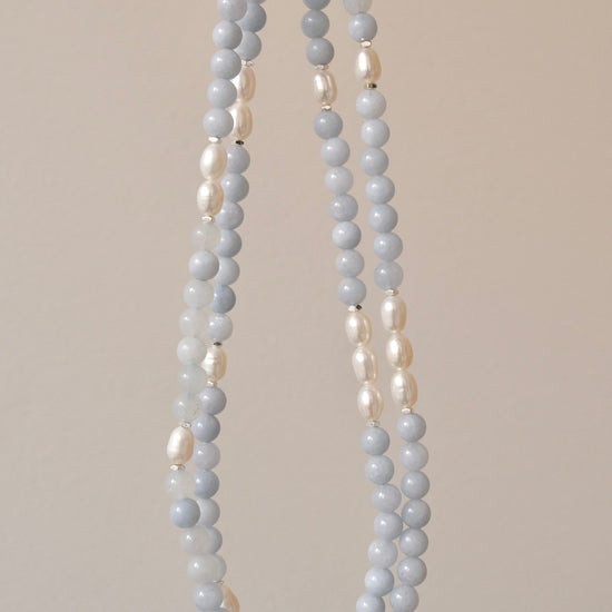 Genuine Aquamarine freshwater pearl necklace, Gemstone beaded necklace, Blue stone choker, March birthstone jewelry, gift for