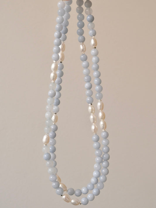 Genuine Aquamarine freshwater pearl necklace, Gemstone beaded necklace, Blue stone choker, March birthstone jewelry, gift for
