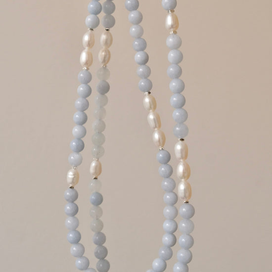 Genuine Aquamarine freshwater pearl necklace, Gemstone beaded necklace, Blue stone choker, March birthstone jewelry, gift for
