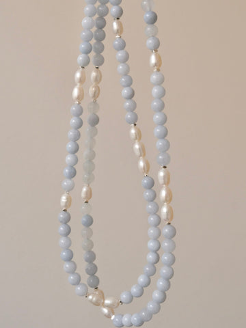 Genuine Aquamarine freshwater pearl necklace, Gemstone beaded necklace, Blue stone choker, March birthstone jewelry, gift for