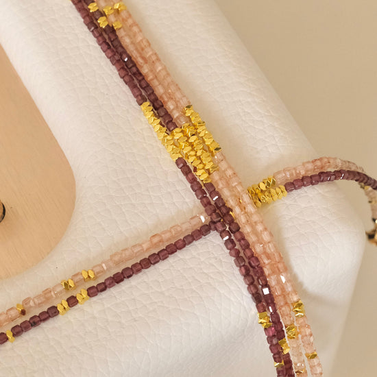 Genuine Gemstone Beaded Necklace, Cube beads choker, 18k gold beaded necklace, Crystal Beads, Gold-Filled Necklace, Cats Eye 
