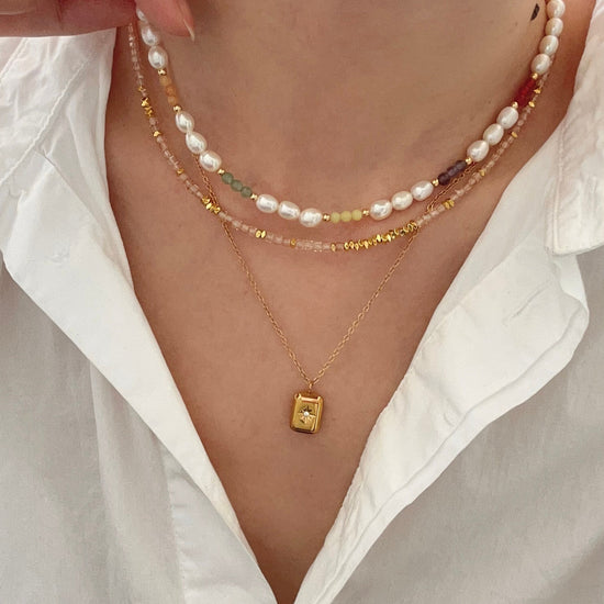 Genuine Gemstone Beaded Necklace, Cube beads choker, 18k gold beaded necklace, Crystal Beads, Gold-Filled Necklace, Cats Eye 