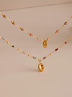 18k gold donut circle necklace, Dainty circle pendant necklace, Genuine gemstone beaded necklace, Multi stone charm necklace, Gift for her