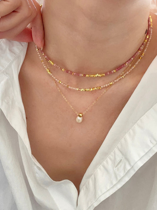 Genuine Gemstone Beaded Necklace, Cube beads choker, 18k gold beaded necklace, Crystal Beads, Gold-Filled Necklace, Cats Eye 