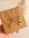 Gold heart detachable pendant necklace, Genuine gemstone beaded necklace, Cube beads choker, 18k gold beaded necklace, Crysta