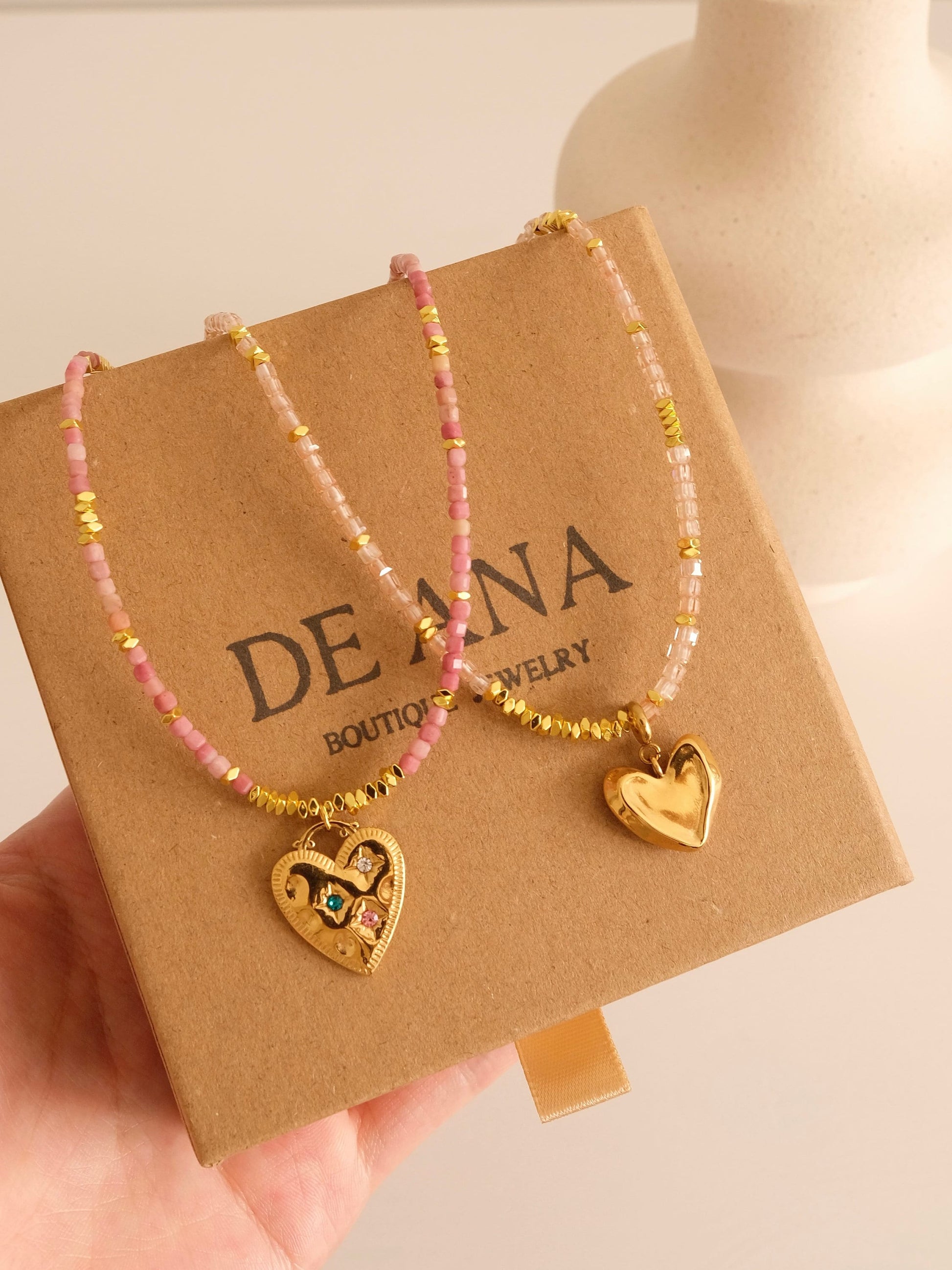 Gold heart detachable pendant necklace, Genuine gemstone beaded necklace, Cube beads choker, 18k gold beaded necklace, Crysta