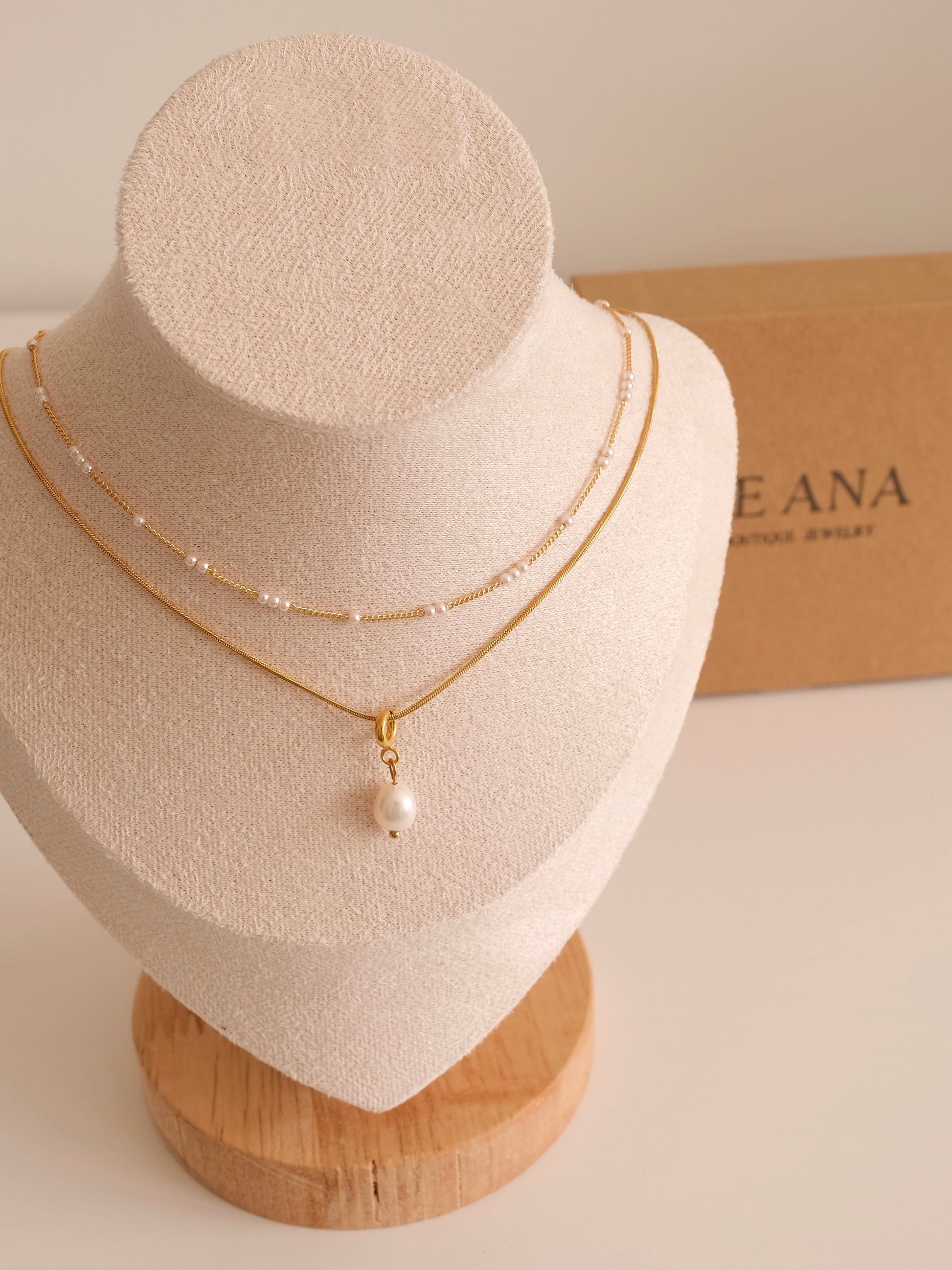 Gold Layered Pearl Necklace, Snake Chain Double Layer Necklace, Dainty Freshwater Pearl Necklace, Multiple Pearl Necklace, Gi