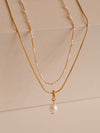Gold Layered Pearl Necklace, Snake Chain Double Layer Necklace, Dainty Freshwater Pearl Necklace, Multiple Pearl Necklace, Gi