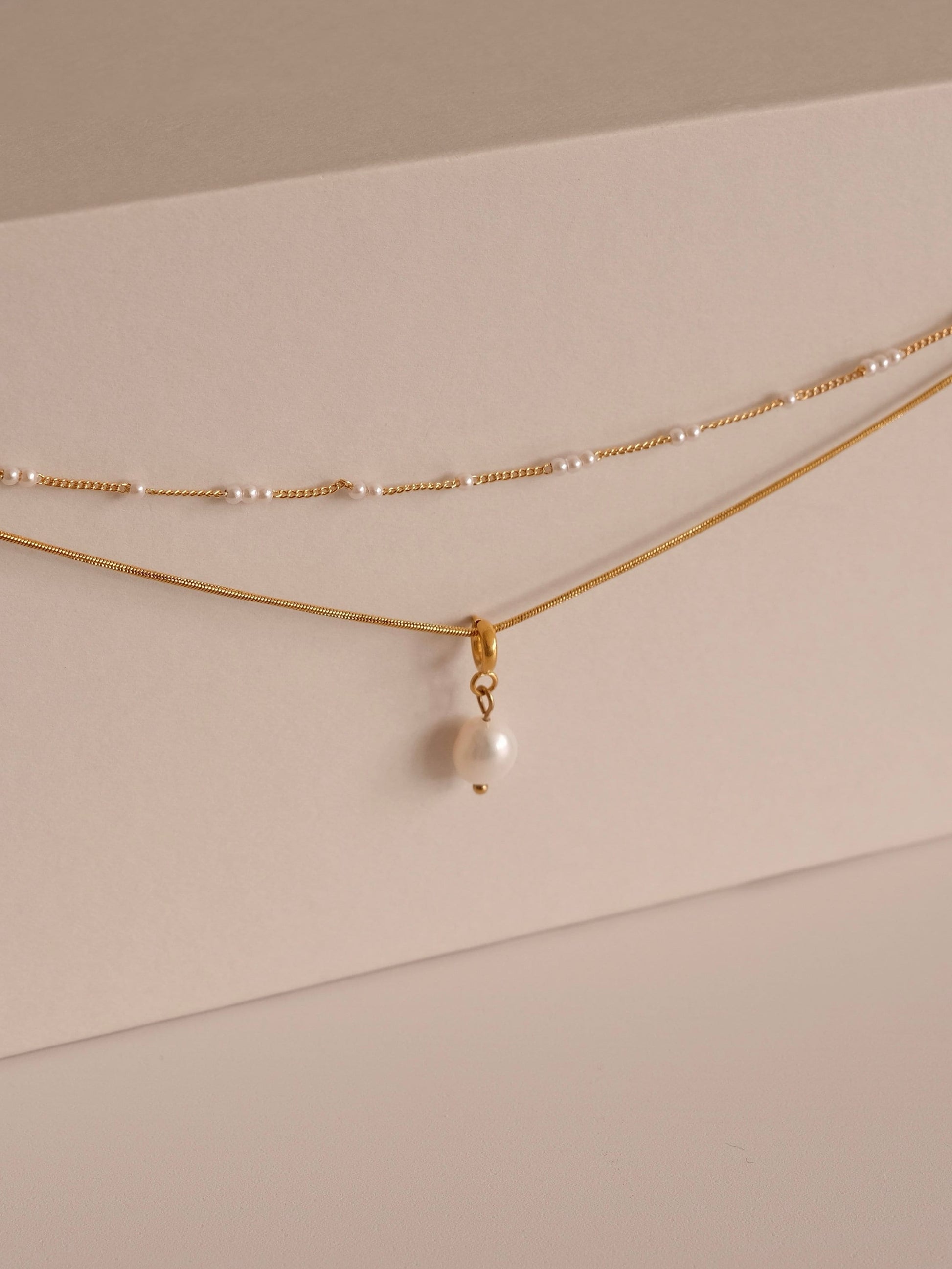 Gold Layered Pearl Necklace, Snake Chain Double Layer Necklace, Dainty Freshwater Pearl Necklace, Multiple Pearl Necklace, Gi