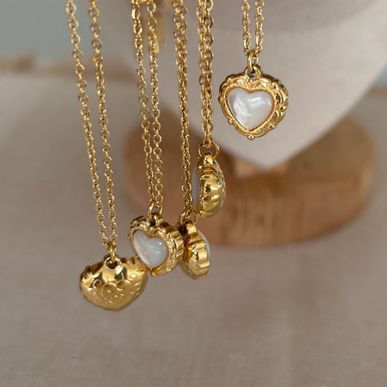 Gold Heart Necklace, Waterproof tarnish Resistant necklace, Mother of Pearl Necklace, Love Necklace, 18k Gold Pendant Necklac