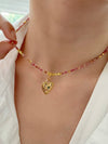 Gold heart detachable pendant necklace, Genuine gemstone beaded necklace, Cube beads choker, 18k gold beaded necklace, Crysta