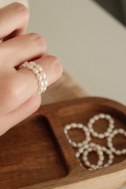 Real Freshwater Pearl Stackable Ring, Waterproof Beaded Pearl Ring, Dainty Mini Pearl Band, Tiny Pearl Seed Beaded Ring, Brid