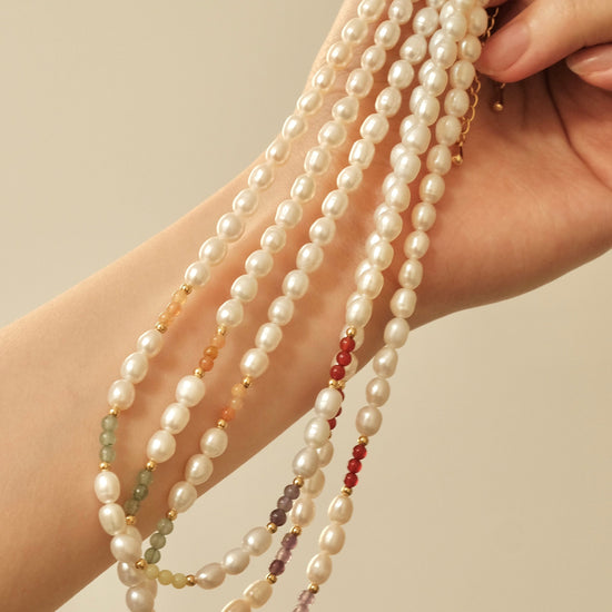 Freshwater Pearl Necklace, Genuine Pearl Necklace, Handmade Beaded Necklace, Rainbow Beads Pearl Necklace, Natural Stone Pear