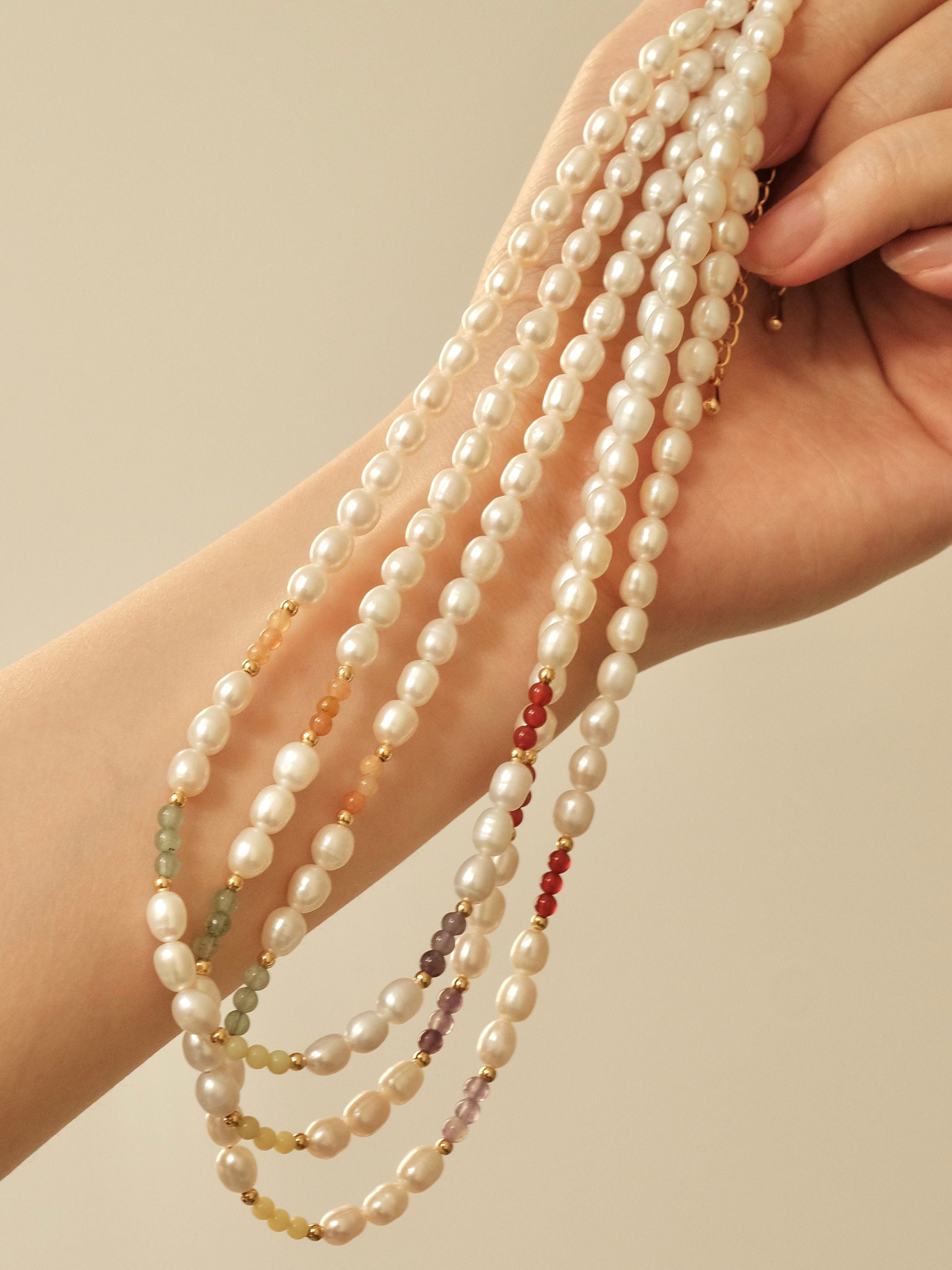 Freshwater Pearl Necklace, Genuine Pearl Necklace, Handmade Beaded Necklace, Rainbow Beads Pearl Necklace, Natural Stone Pear