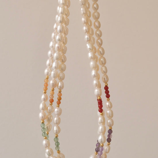 Freshwater Pearl Necklace, Genuine Pearl Necklace, Handmade Beaded Necklace, Rainbow Beads Pearl Necklace, Natural Stone Pear