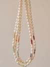 Freshwater Pearl Necklace, Genuine Pearl Necklace, Handmade Beaded Necklace, Rainbow Beads Pearl Necklace, Natural Stone Pear