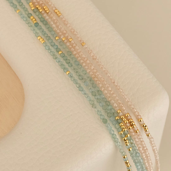 Genuine Gemstone Beaded Necklace, 18k gold beaded necklace, Crystal Beads, Gold-Filled Clasp, Cats Eye Beads, Gift for her - 