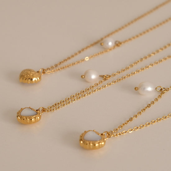Gold Heart Necklace, Waterproof tarnish Resistant necklace, Mother of Pearl Necklace, Love Necklace, 18k Gold Pendant Necklac