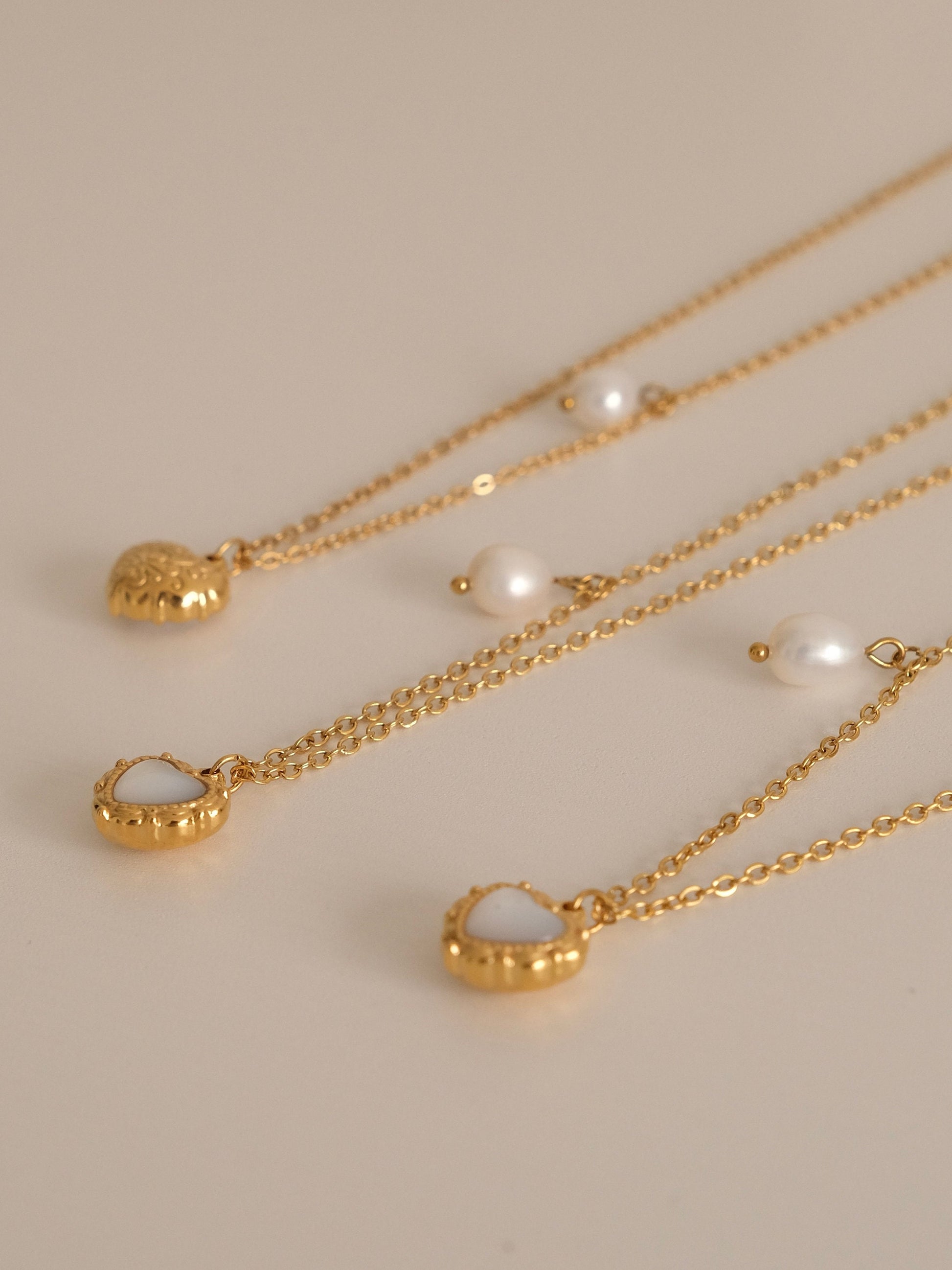 Gold Heart Necklace, Waterproof tarnish Resistant necklace, Mother of Pearl Necklace, Love Necklace, 18k Gold Pendant Necklac