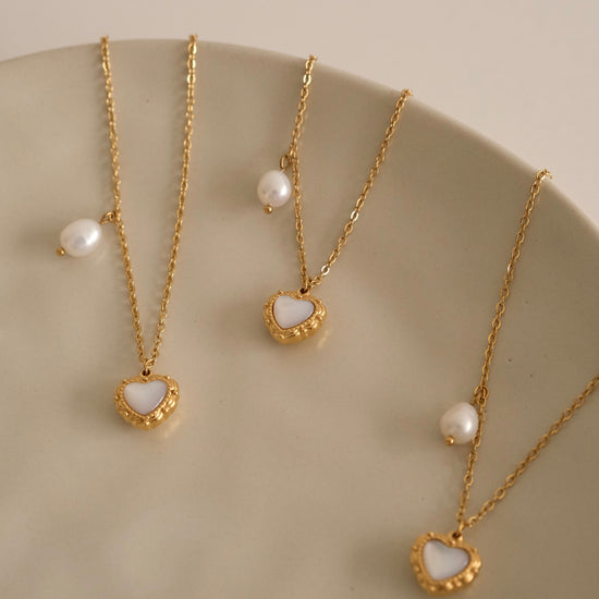 Gold Heart Necklace, Waterproof tarnish Resistant necklace, Mother of Pearl Necklace, Love Necklace, 18k Gold Pendant Necklac