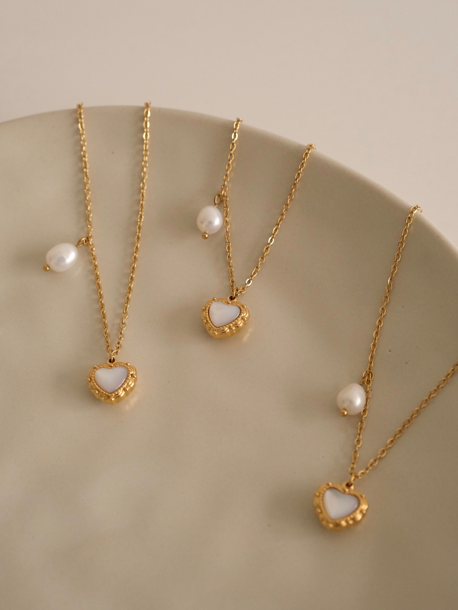 Gold Heart Necklace, Waterproof tarnish Resistant necklace, Mother of Pearl Necklace, Love Necklace, 18k Gold Pendant Necklac