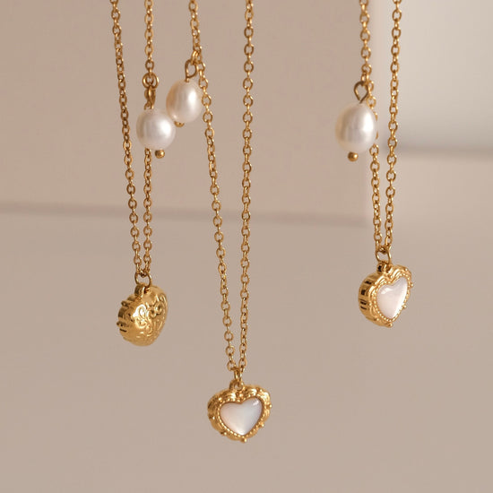 Gold Heart Necklace, Waterproof tarnish Resistant necklace, Mother of Pearl Necklace, Love Necklace, 18k Gold Pendant Necklac