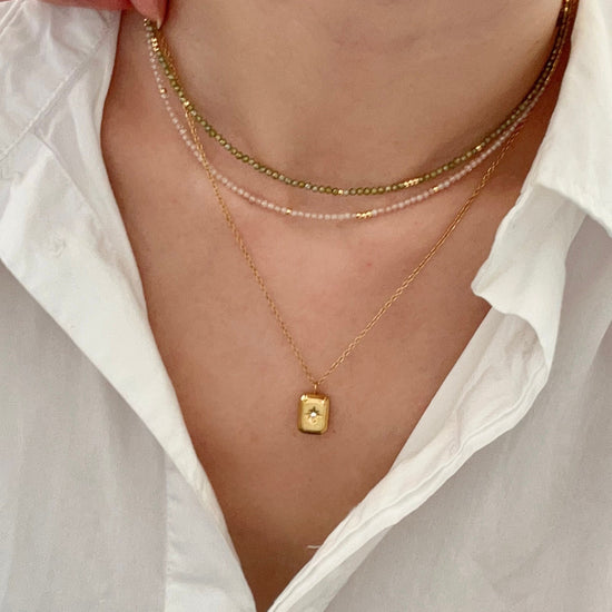 Genuine Gemstone Beaded Necklace, 18k gold beaded necklace, Crystal Beads, Gold-Filled Clasp, Cats Eye Beads, Gift for her - 