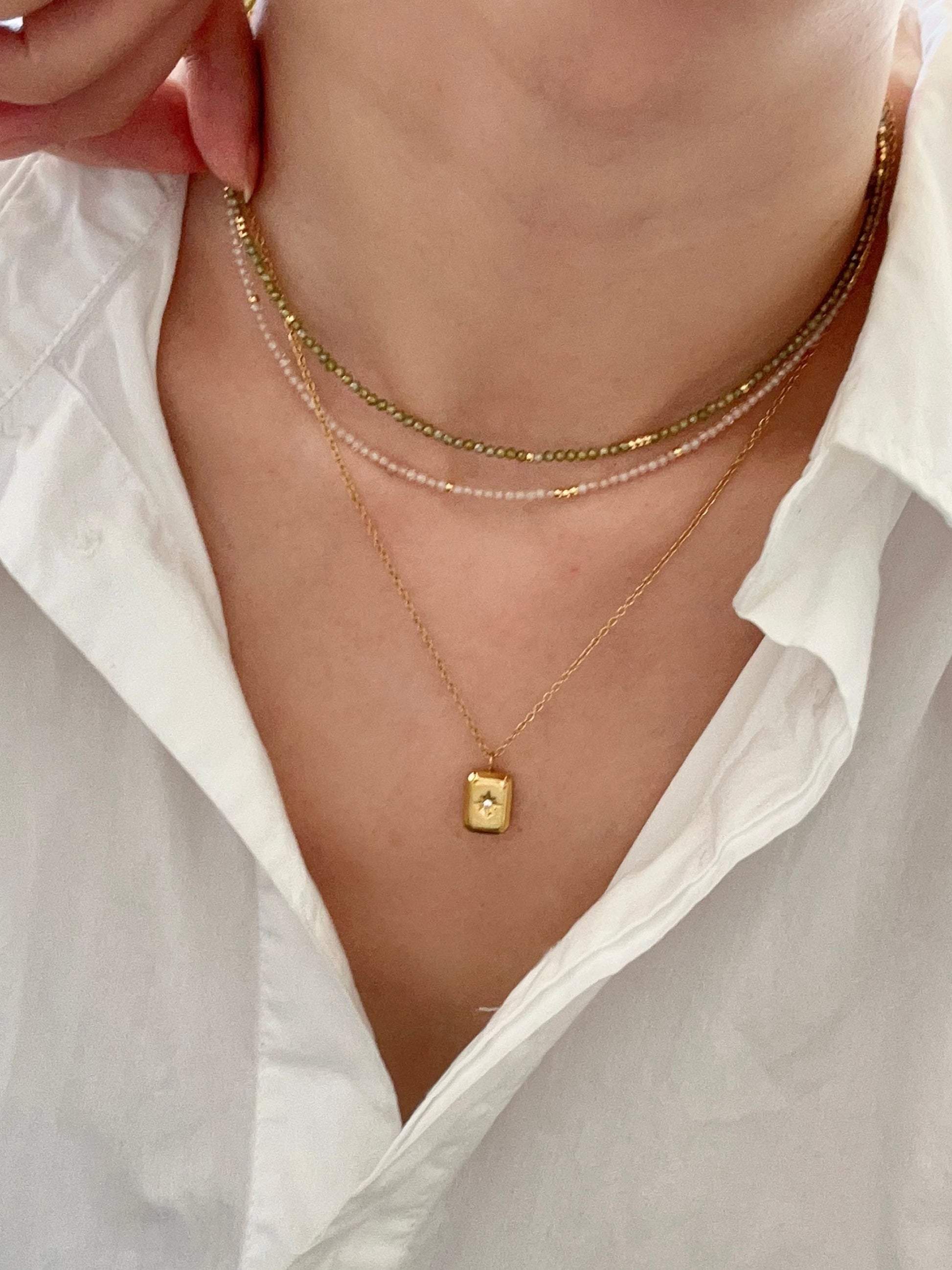 Genuine Gemstone Beaded Necklace, 18k gold beaded necklace, Crystal Beads, Gold-Filled Clasp, Cats Eye Beads, Gift for her - 