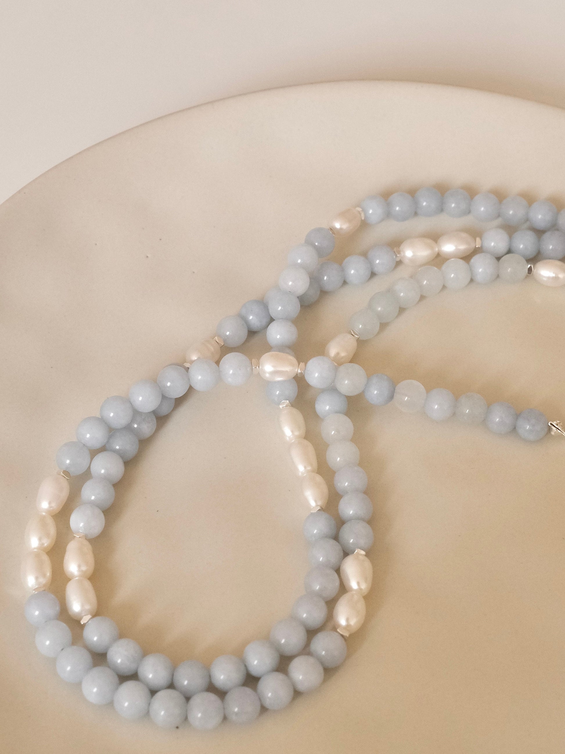Genuine Aquamarine freshwater pearl necklace, Gemstone beaded necklace, Blue stone choker, March birthstone jewelry, gift for