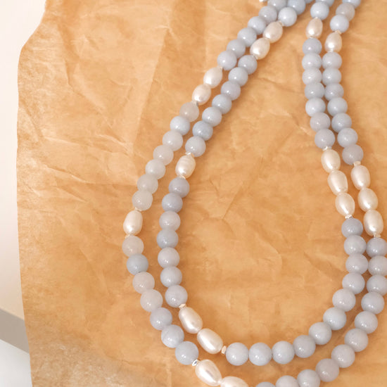 Genuine Aquamarine freshwater pearl necklace, Gemstone beaded necklace, Blue stone choker, March birthstone jewelry, gift for