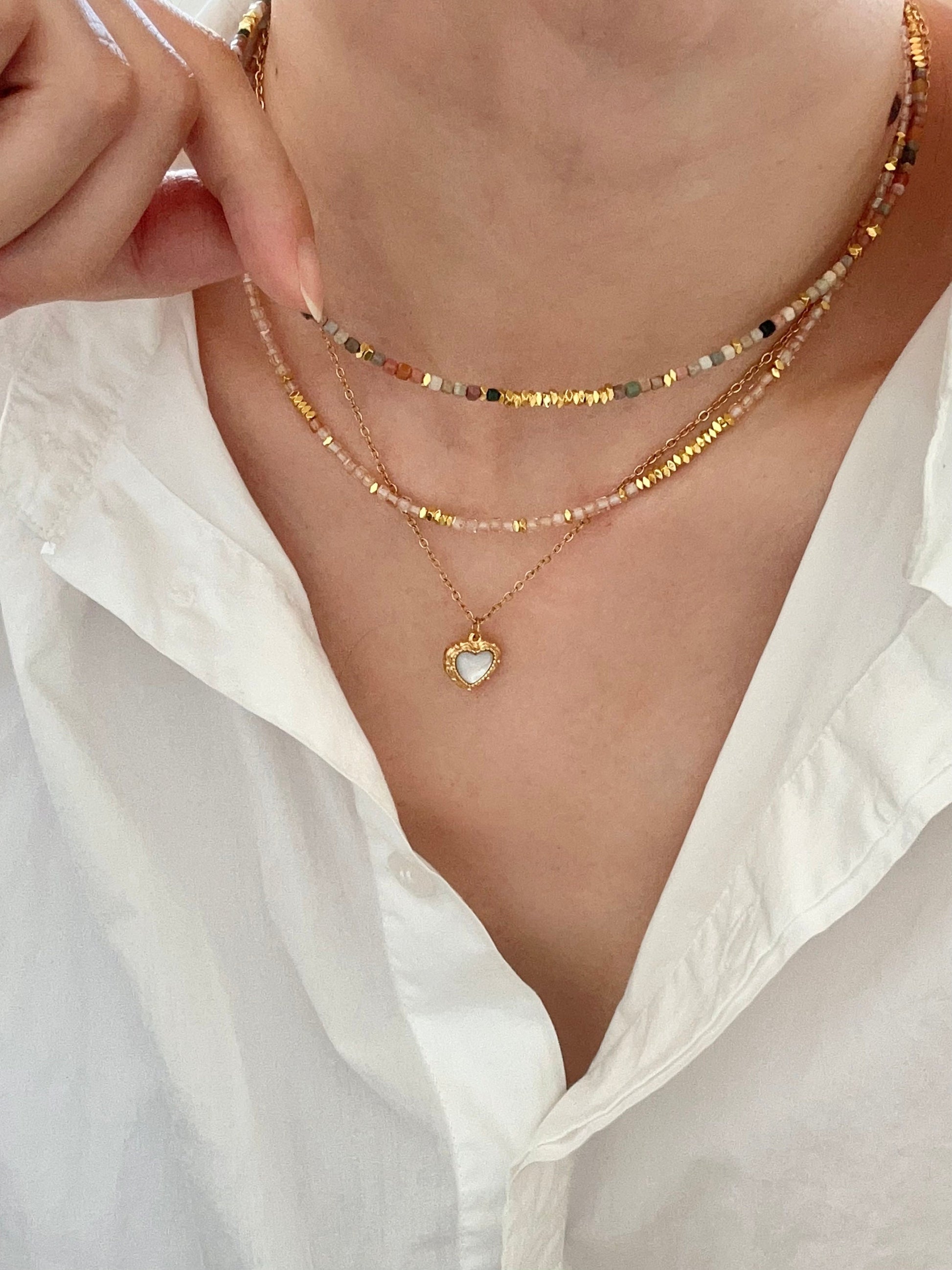 Genuine Gemstone Beaded Necklace, Cube beads choker, 18k gold beaded necklace, Crystal Beads, Gold-Filled Necklace, Cats Eye 