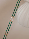 Genuine Malachite Necklace, Greenstone beaded necklace, Minimalist beaded necklace with real pearl, Green choker malachite st