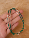 Genuine Malachite Necklace, Greenstone beaded necklace, Minimalist beaded necklace with real pearl, Green choker malachite st
