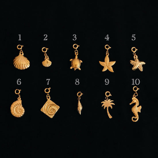 OCEAN COLLECTION, 18k gold filled detachable sea shell charms, summer beach charms, waterproof gold jewelry charms, bracelet 