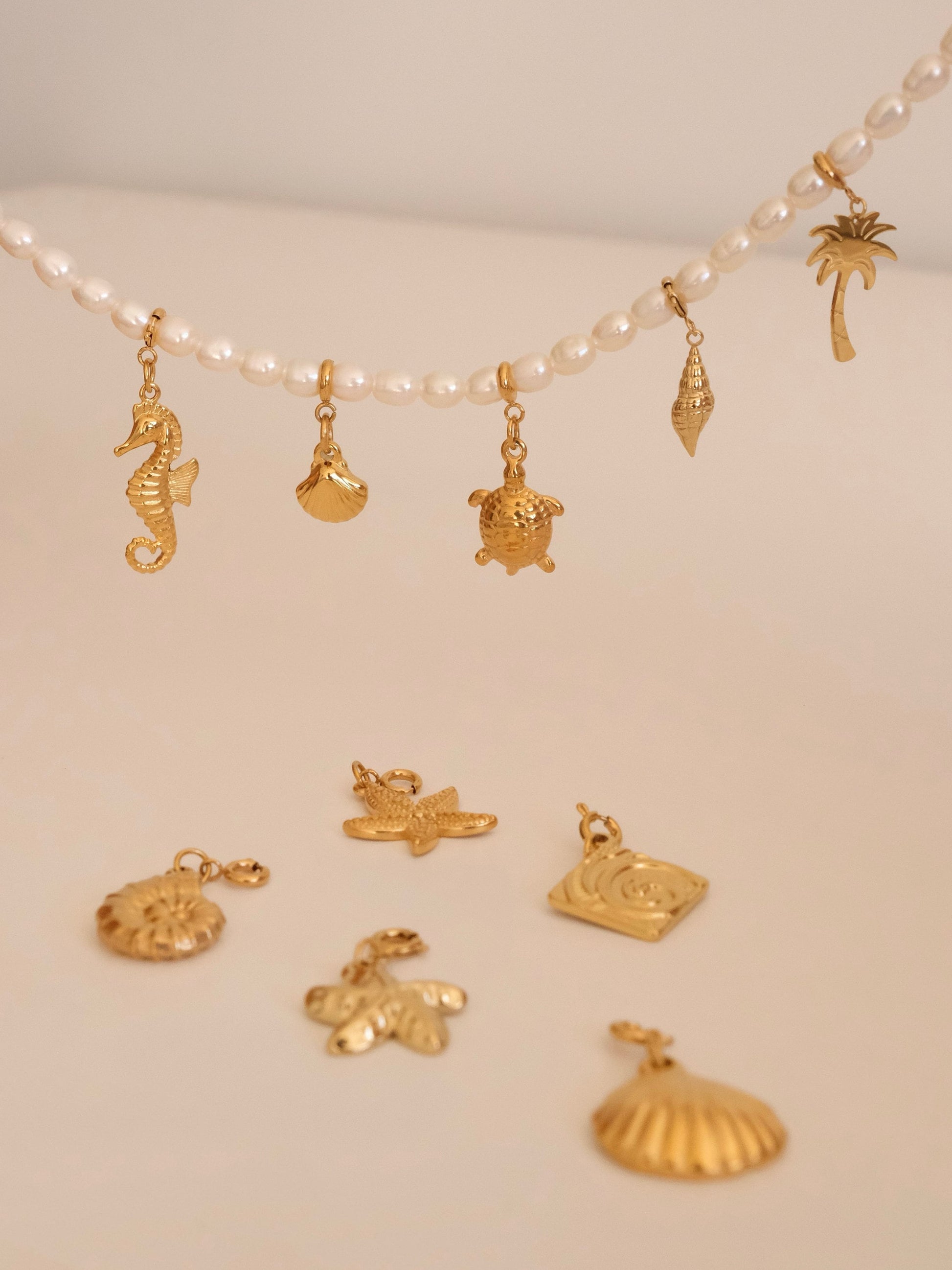 OCEAN COLLECTION, 18k gold filled detachable sea shell charms, summer beach charms, waterproof gold jewelry charms, bracelet 