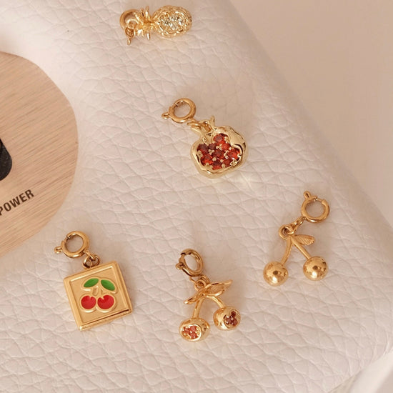 FRUIT COLLECTION detachable charm, raspberry bok choy cherry handmade lampwork beads necklace, Gold cherry necklace,Bracelet 
