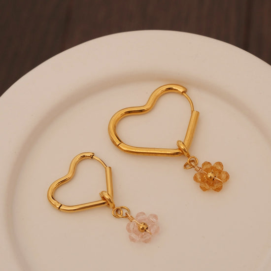 Beaded Flower Detachable Pendants, 18K Gold Filled Hoop Earrings, Waterproof Huggie Hoops, Custom Pearl Beaded Flower Charms 