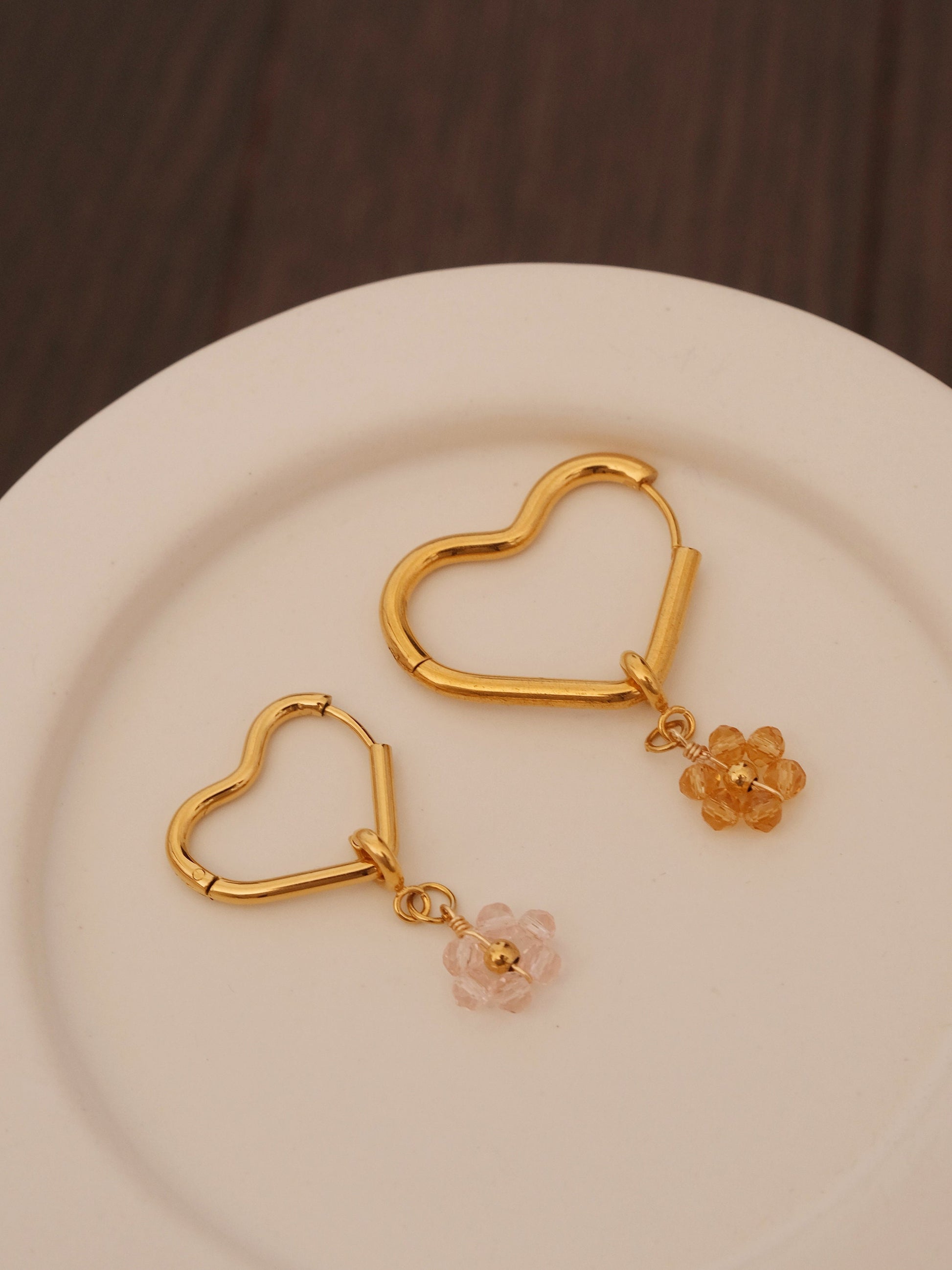 Beaded Flower Detachable Pendants, 18K Gold Filled Hoop Earrings, Waterproof Huggie Hoops, Custom Pearl Beaded Flower Charms 