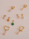 Beaded Flower Detachable Pendants, 18K Gold Filled Hoop Earrings, Waterproof Huggie Hoops, Custom Pearl Beaded Flower Charms 