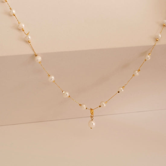 Gold Real Pearl Beaded Necklace, 6A Freshwater Pearl Minimal Necklace, Handmade Jewelry for Women, 18K Gold Pearl Beads Neckl